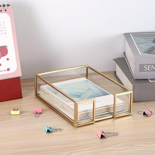 BTSKY Golden Glass Sticky Note Holder for 4x6 Inch Sticky Notes