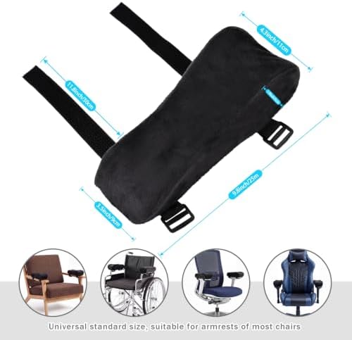 THARAHT 2pcs Ergonomic Black Suede Memory Foam Office Chair Armrest Pillow Anti Slip Adjustable Office Games Home Wheelchairs