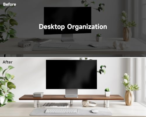 Fenge 39.4” Dual Monitor Stand with Height Adjustable Legs, Brown