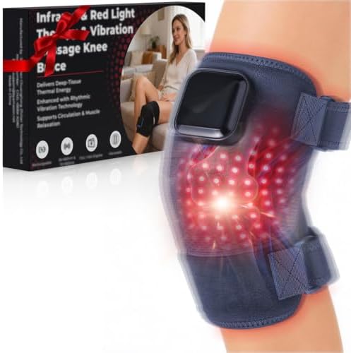 Red Light Therapy Knee Massager with Heat: Blue Cordless Vibration Massage Knee Wrap 6000mAh Rechargeable Near Infrared Light Device 660nm & 850nm for Knee Shoulder Elbow, Gifts for Men Father's Day