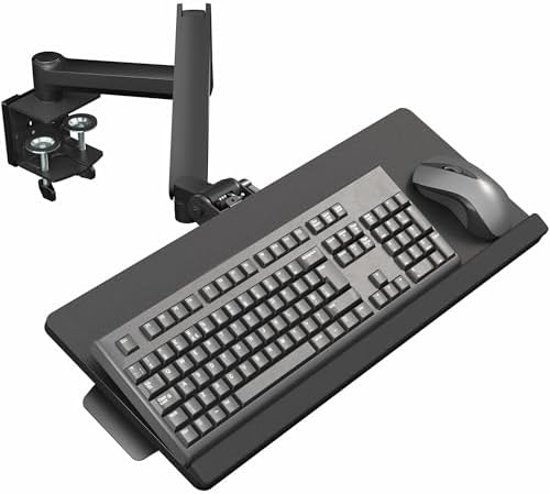 VIVO Black Pneumatic Arm Clamp-on 24 x 10 in Keyboard Tray, MOUNT-KB35CP