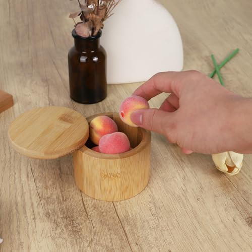 MultiBey Bamboo Paper Clip Holder with Swivel Lid, Wood Container