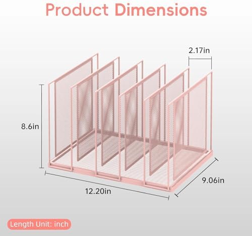 File Organizer for Desk, 5-Section Vertical File Sorter, Paper Holder Organizer Standing Metal File Folder for Office Home Classroom, Pink