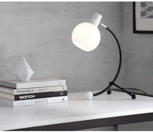 Desk Lamp with Brass Arc & Frosted Glass Globe, Adjustable for Office Dorm