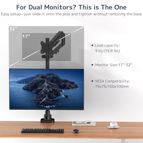 Height Adjustable Pole Mount Monitor Arm for 17"-32" with Gas Spring