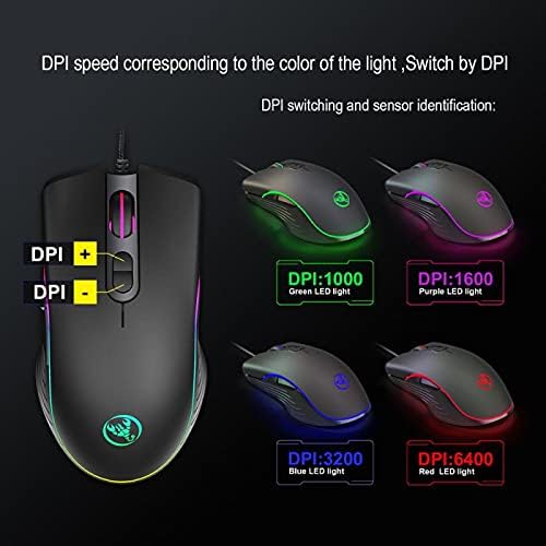 Ergonomic RGB RGB gaming mouse 6400 DPI adjustable 7- button gaming mouse USB optical mouse, suitable for portable computers