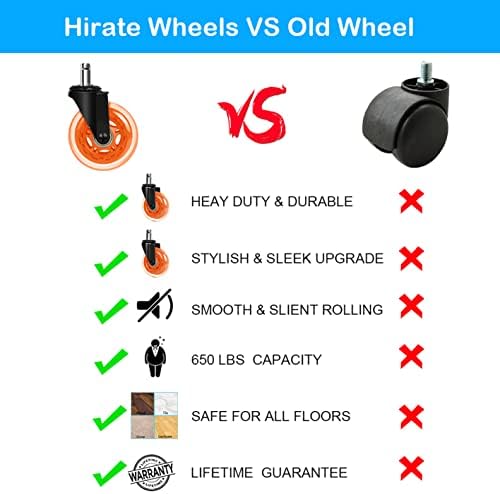 Hirate 3" Office Chair Caster Durable PU Wheel Replacement Set of 5 Orange