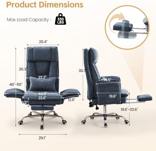 HUBSON Big and Tall Office Chair, Flip Armrest & Footrest for Pets, Blue
