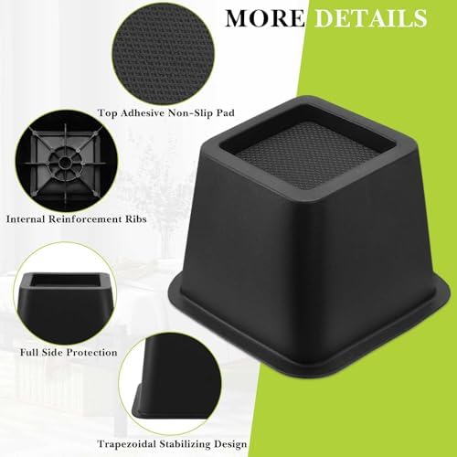 9 Pack Furniture Risers 3 Inch, Bed Risers Heavy Duty for Table Desk Couch Chair Sofa Cabinet Bed Frame Dorm, Square Table Leg Risers Lift Height 3", Black