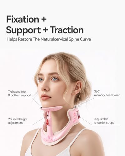 Neck Posture Corrector, Adjustable Cervical Collar for Pain Relief, Pink