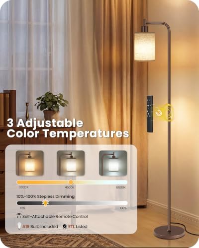 Dimmable Floor Lamp for Living Room with Remote & 10W Bulb
