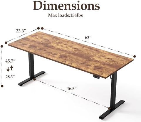 Klicelor 63 Inch Large Electric Standing Desk, Height Adjustable Office Desk, Sit Stand Up Computer Gaming Desk with Memory Preset, Three-Piece Desktop, Rustic Brown