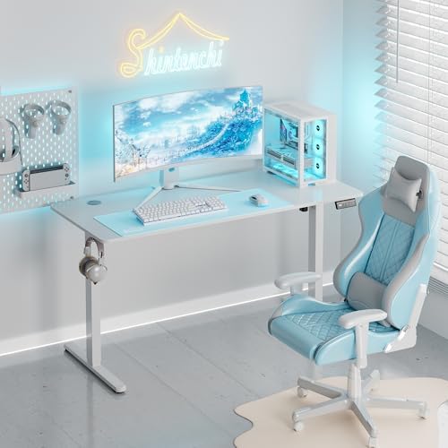 Shintenchi Standing Desk, 55x24 Inch Height Adjustable Electric Sit Stand up Desk, Ergonomic Rising Computer Table, Modern Lift Gaming Desk Workstation for Home Office, White