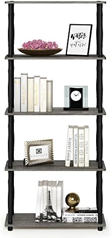 Furinno TURN-S-TUBE Storage Shelves, 5-Tier Book Shelf, Corner Shelf, Toolless Open Shelves, Classic Tubes, for Organization and Storage, Living Room, Garage, Home Office, French Oak