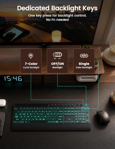 SABLUTE Wired Large Print Backlit Keyboard with Wrist Rest, K31PRO