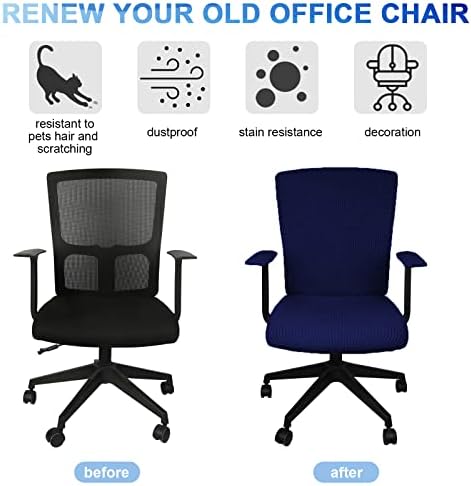 Tatuo 3 Pcs Computer Office Chair Cover Universal Rotating Chair Slipcovers Protector Removable Washable Office Armrest Covers with Zipper for High Back Seat Backrest(L,Waffle,Navy Blue)
