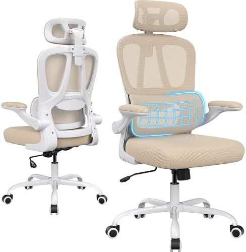 High Back Office Chair, Mesh Desk Chair with Lumbar Support and Flip-Up