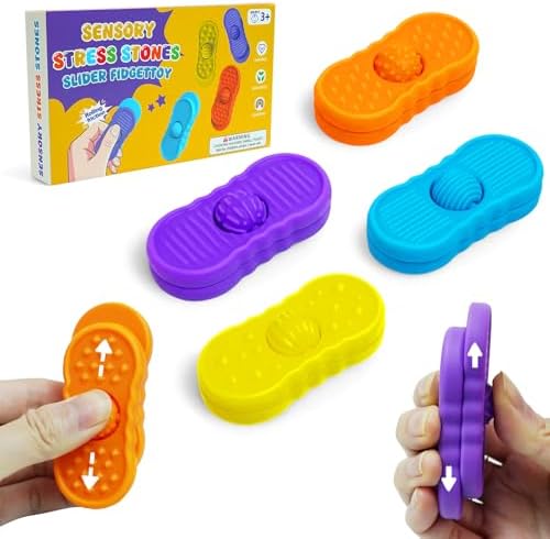 Fidget Sensory Toys for Adults - 4 Pack Silicone Worry Stones Slider for Autism, Anxiety & ADHD, Calming Tools for Adults Office Desk / Travel Classroom Must Haves, Gifts