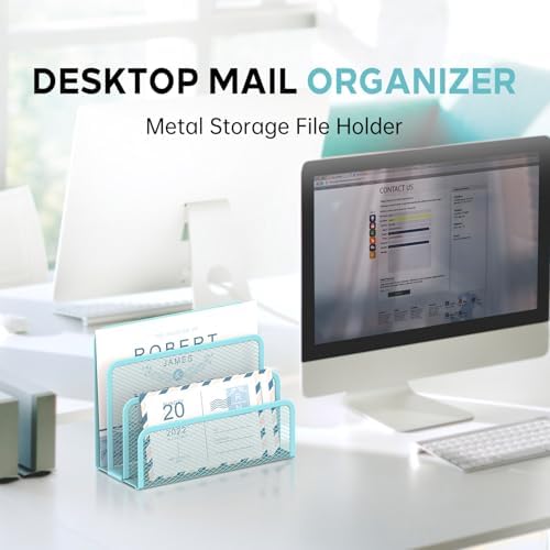 Mail Organizer Countertop for Desk, Mail File Holder with 3-Slot, Blue