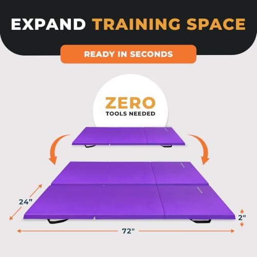 BalanceFrom 6x2 Feet 3-Panel Folding Gymnastics Mat – 2-Inch Thick Pad with Vinyl Surface and Carrying Handles for Tumbling, Yoga, Pilates, Home Workouts, and Martial Arts