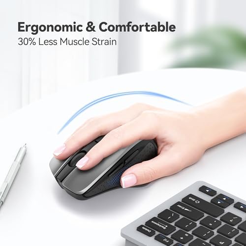 TECKNET Wireless Mouse, 2.4G Ergonomic Computer Mouse, 2600 DPI, Silver