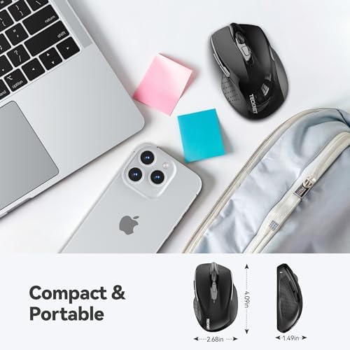 TECKNET Wireless Mouse, 2.4G Ergonomic Computer Mouse, 2600 DPI, Black
