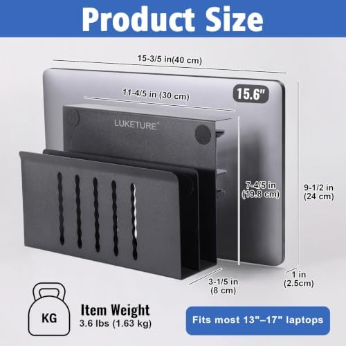 LUKETURE Desk Side Storage, 2 Tie Laptop Holder No Drill Clamp On Organizer
