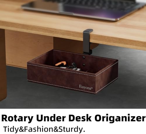 Under Desk Drawer, Clamp on Desk Organizer Hanging Desk Storage PU Leather