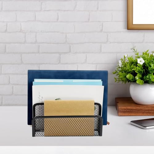 2Pcs Mail Organizer for Desk, 3-Slot Mesh Metal Mail Holder Countertop