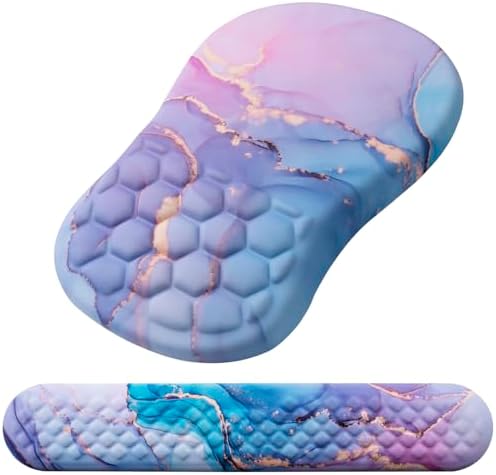 Mouse Pad Wrist Support, Laokiiy 2 in1 Keyboard Wrist Rest+ Ergonomic Mouse Pad, Non-Slip Wrist Rest for Computer Keyboard, Made Easy Typing & Relieve Wrist Pain(Blue Pink Marble)