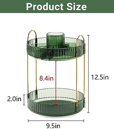 Asayuee 360 Rotating Makeup Organizer,2 Tier Large Capacity Make Up Organizers and Storage,Skincare Perfume Vanity Organizers,Bathroom Cosmetics Storage Organizer Countertop (Green)