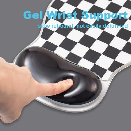 Checkered Mouse Pad with Gel Wrist Rest Support, Ergonomic Black Mousepad