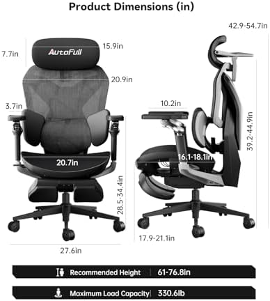 AutoFull G7 Gaming Chair - 3-Zone Lumbar, 22-Point Adjustment, Breathable Mesh, Custom Backplate, 720° Armrests, BIFMA Certified Ergonomic, 140° Recline, IGR Certified, Niko Endorsed - Black