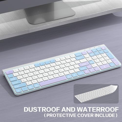 GAMCATZ Colorful Wireless Keyboard with Low-Profile Keys-Soft Touch,Cute,Quiet Design,Windows & Mac OS，Office Cordless Slient Computer Keyboard for Desktop,Laptop, PC, Mac, Windows-Purple Blue White
