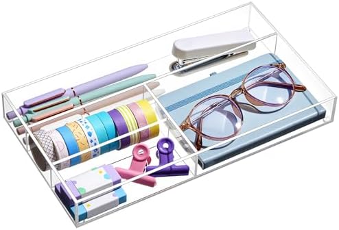 Briwooody Clear Acrylic Drawer Organizer,4 Compartments,Small