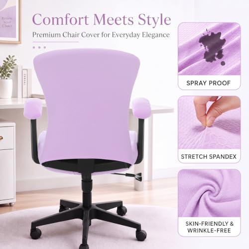 4 Pcs Office Chair Covers Set Computer Armrest Slipcover Seat, Purple