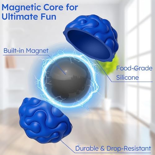 Silicone Magnetic Balls, Fidget Toys for Adults & Teens, 6PCS Stress Balls Sensory Toy, Quiet Magnet Desk Fidgets with Textured, ADHD Anxiety Relief Items, Fun Stocking Suffers Gifts (Blue(8-Pack))