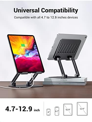 UGREEN Tablet Stand Holder for Desk Dual Rod Support Aluminum Tablet Holder Adjustable Multi-Angle Home Office Accessories Compatible with iPad Pro 13 12 11 10.5 Air Mini 5 4 3 2 Phone E-Reader Black