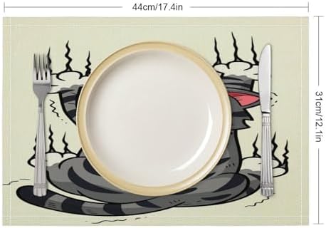 Cute Cat Stretching with Claws Out Linen Placemats Set of 1PCS, Heat Resistant Non-Slip Washable Table Placemats for Dining Everyday Use Hotel Banquet Home Decor