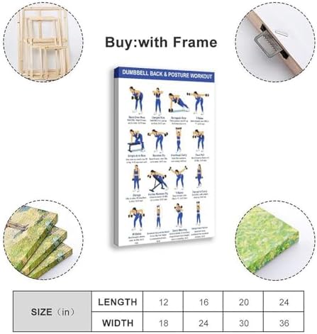 Dumbbell Back And Posture Workout Upper Back Strength Training Exercises Chart Beginner Friendly Fitness Canvas Poster Bedroom Decor Room Decor Frame 12x18inch