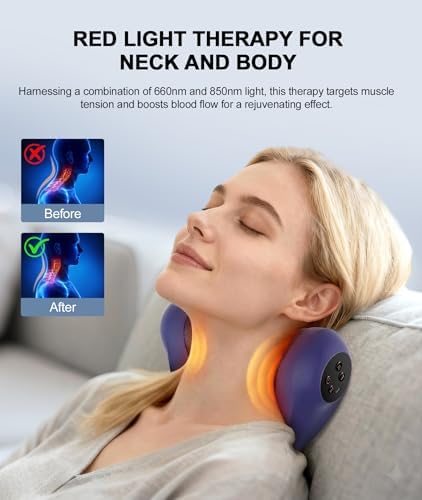 Neck Massager with Heat, Red Light & Vibration Adjustable, Heated Neck Stretcher with 3 Modes, Rechargeable Cervical Traction Device for Pain Relief & Muscle Relaxation, Gift for Women Men