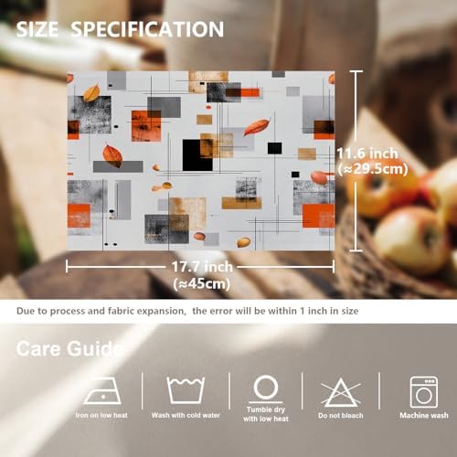 Structured Linear Abstract Linen Placemats, Autumn Geometric Modern Digital Gray Orange Table Mats for Table Washable Heat Insulation Thick Dining Mat, Indoor/Outdoor 12X18 in 4 Pcs