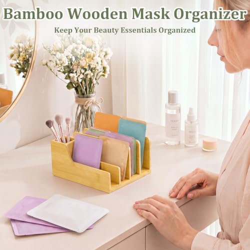 Novabright Bamboo Wood Desk Organizer with Pen Holder, 5 Slot Mail Sorter