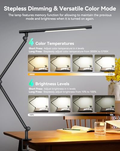 LED Desk Lamp with Clamp, Dual-Light Architect Lamp with RGB Light & Remote