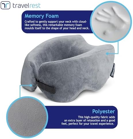 TRAVELREST Nest Neck Pillow Travel Essentials - Memory Foam Support - Grey