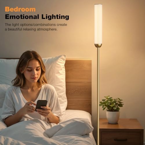 Ambimall LED Floor Lamp with Remote Control, Foot Switch, Gold