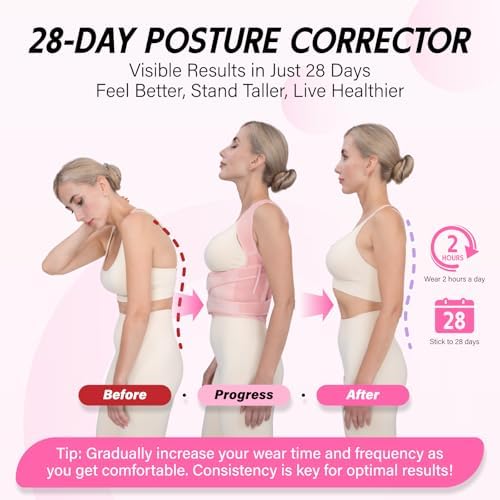 Back Brace Posture Corrector for Women & Men, Adjustable Full Back Support, Shoulder Straightener for Upper & Lower Back Pain Relief-Scoliosis, Hunchback, Waist Trainer (Medium, Pink)
