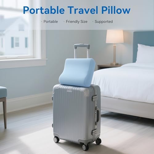 AM AEROMAX Travel Contour Memory Foam Pillow for Neck Pain Relief, Blue