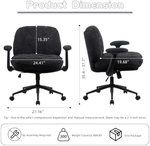 Wide Cross Legged Desk Chair with Wheels, Swivel Office Task Chair