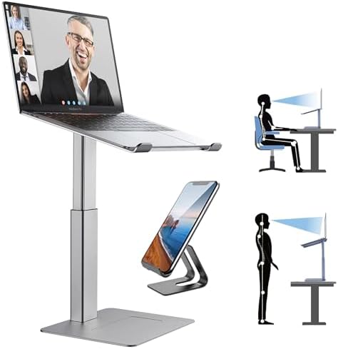 Laptop Stand for Desk, Ergonomic Sitting and Standing Laptop Riser for Notebook MacBook 11-17 Inches，DJ Laptop Stand Adjustable Height from 7-15 Inches Aluminum(Silver)